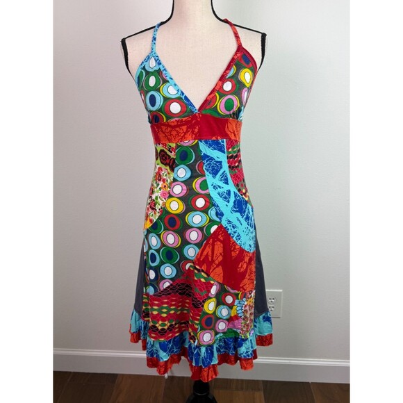 Desigual Dresses & Skirts - Desigual Patchwork Colorful Halter Dress Cotton Medium Boho Art to Wear Dopamine